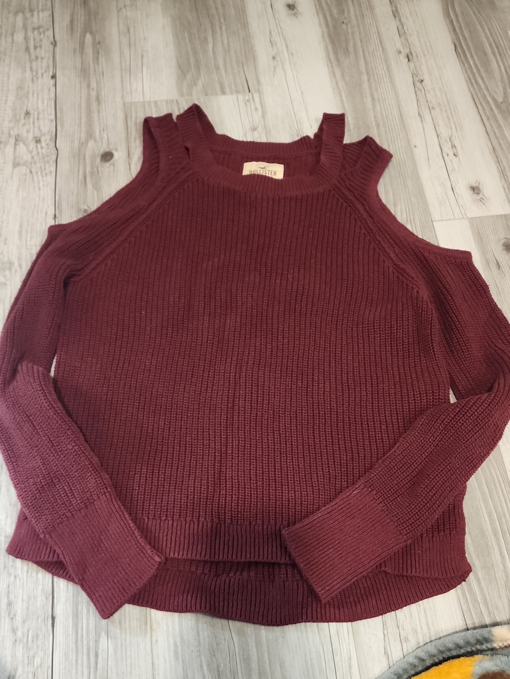 Hollister Burgundy Cold-Shoulder Ribbed Sweater